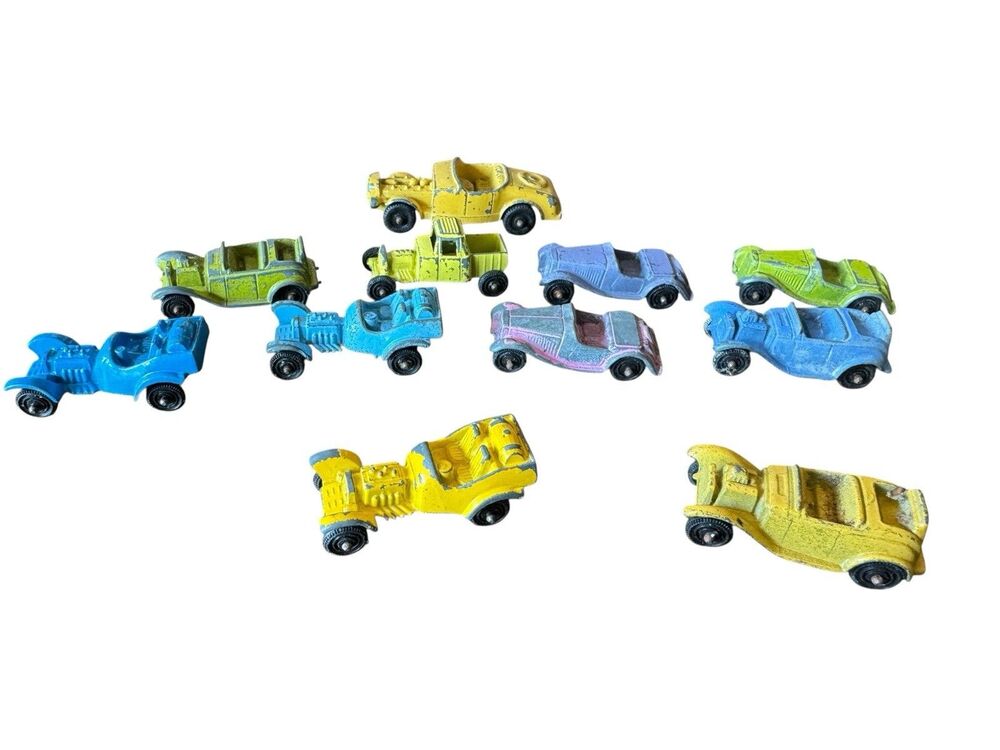 Vintage Tootsie Toy 1930’s Roadster Coupe Lot Yellow Pink Blue Purple
